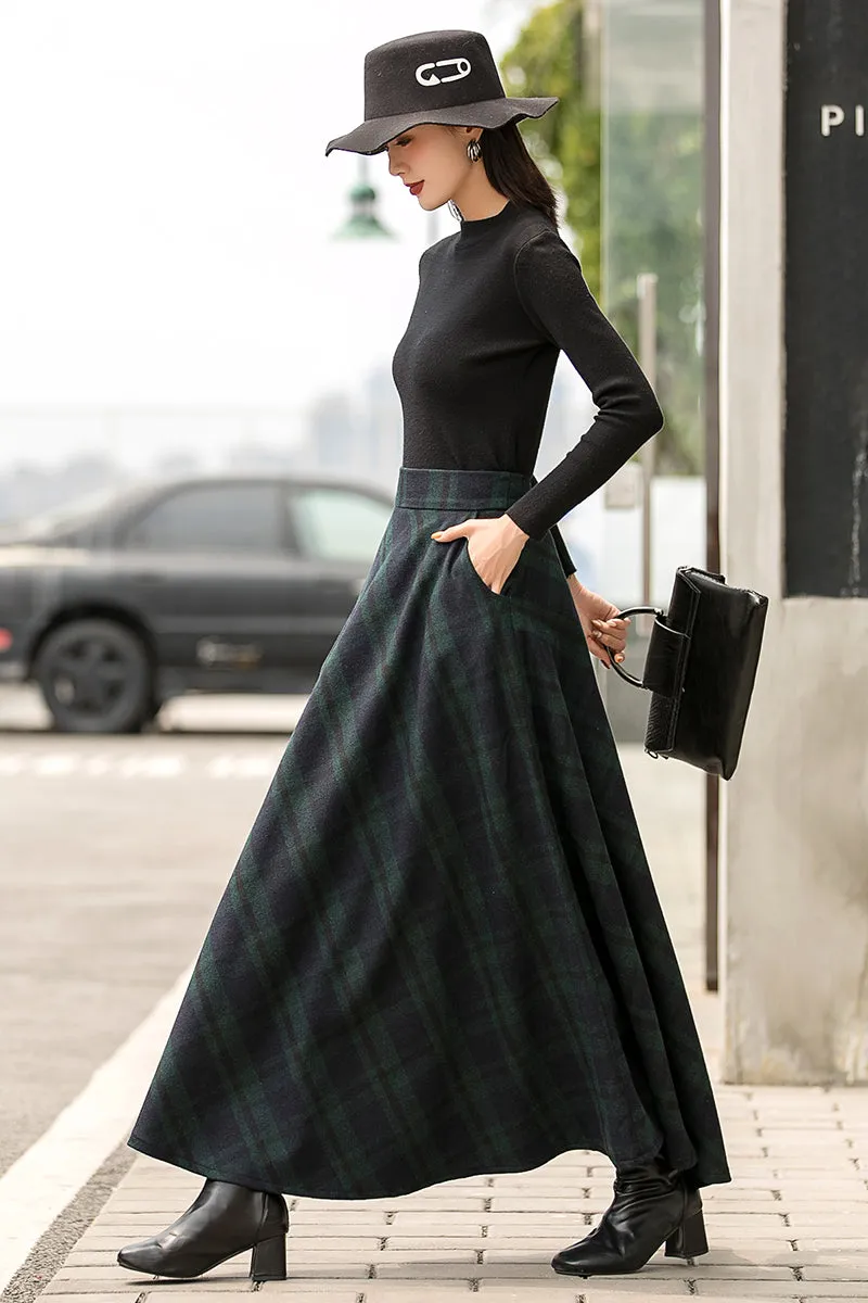 Handmade Classic Plaid Wool Maxi Skirt – Timeless Winter Elegance 2836#