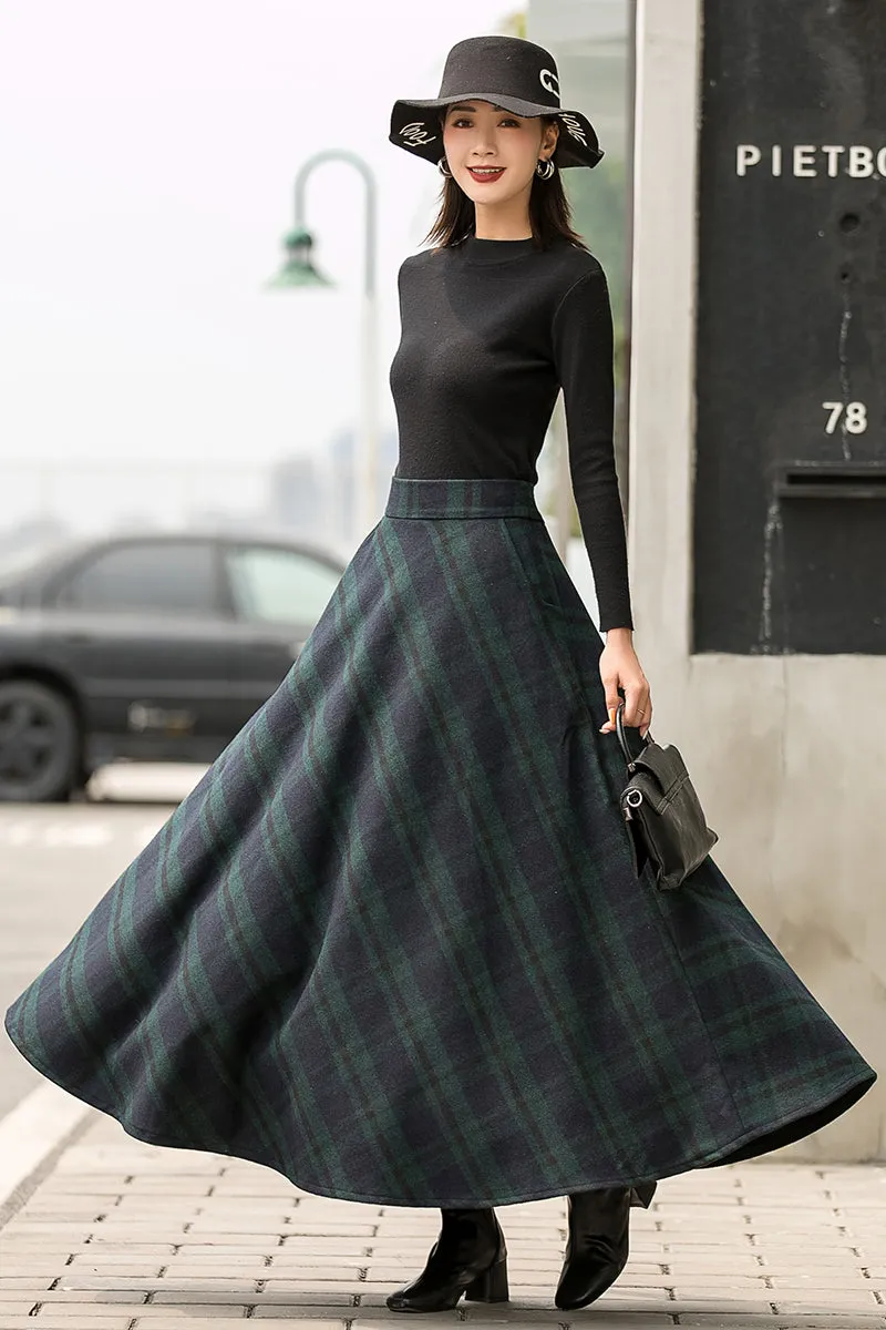 Handmade Classic Plaid Wool Maxi Skirt – Timeless Winter Elegance 2836#