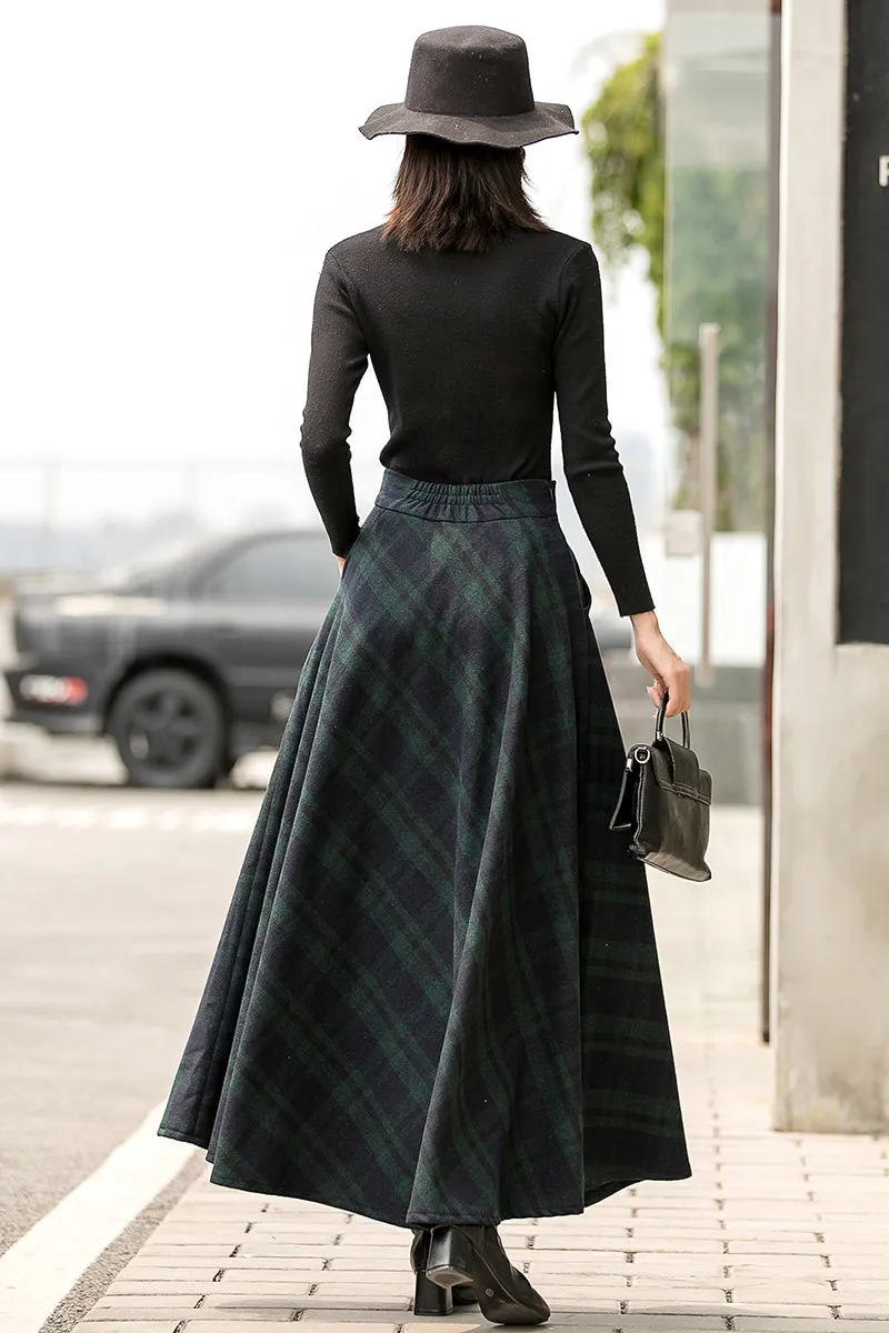 Handmade Classic Plaid Wool Maxi Skirt – Timeless Winter Elegance 2836#