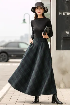 Handmade Classic Plaid Wool Maxi Skirt – Timeless Winter Elegance 2836#