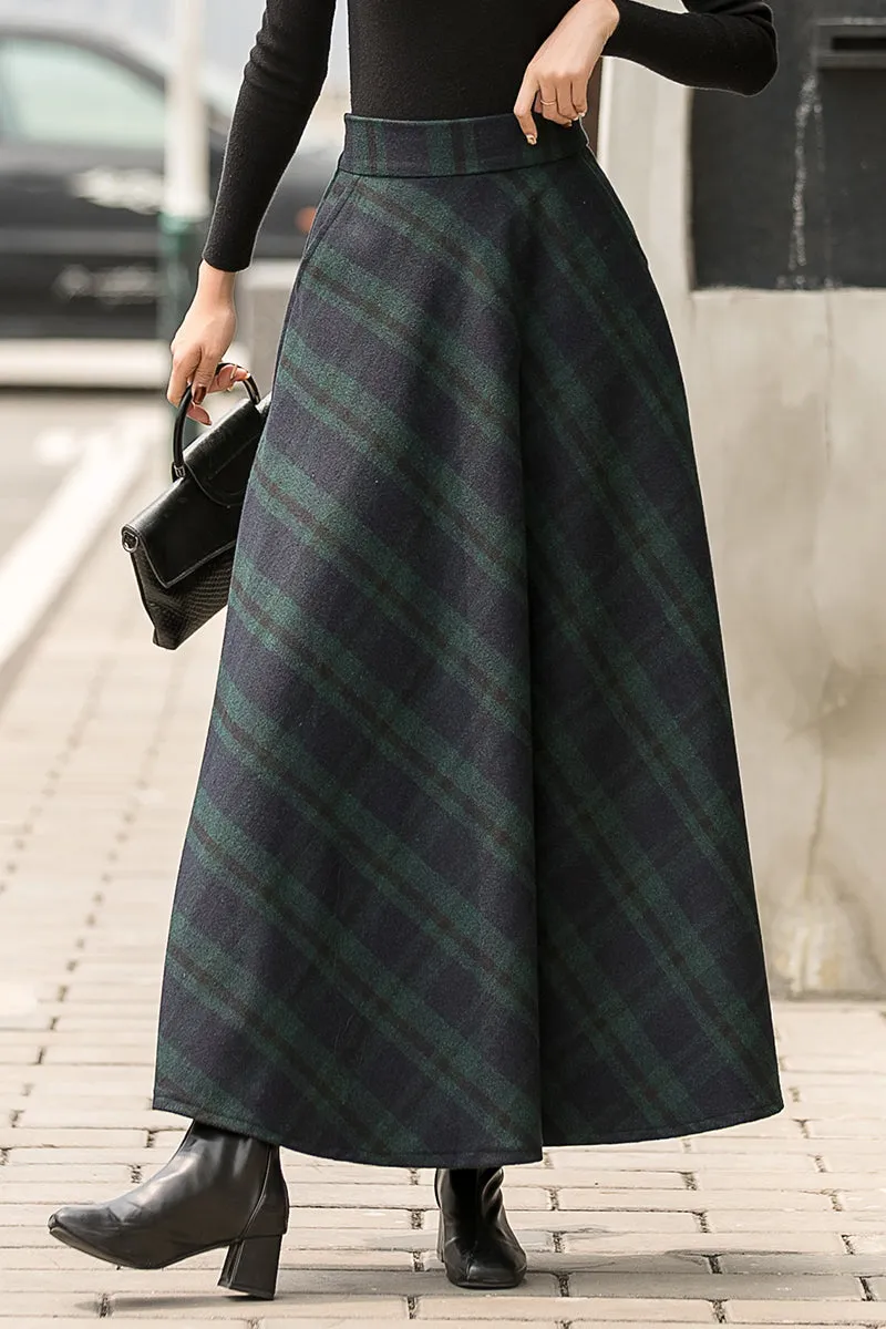 Handmade Classic Plaid Wool Maxi Skirt – Timeless Winter Elegance 2836#