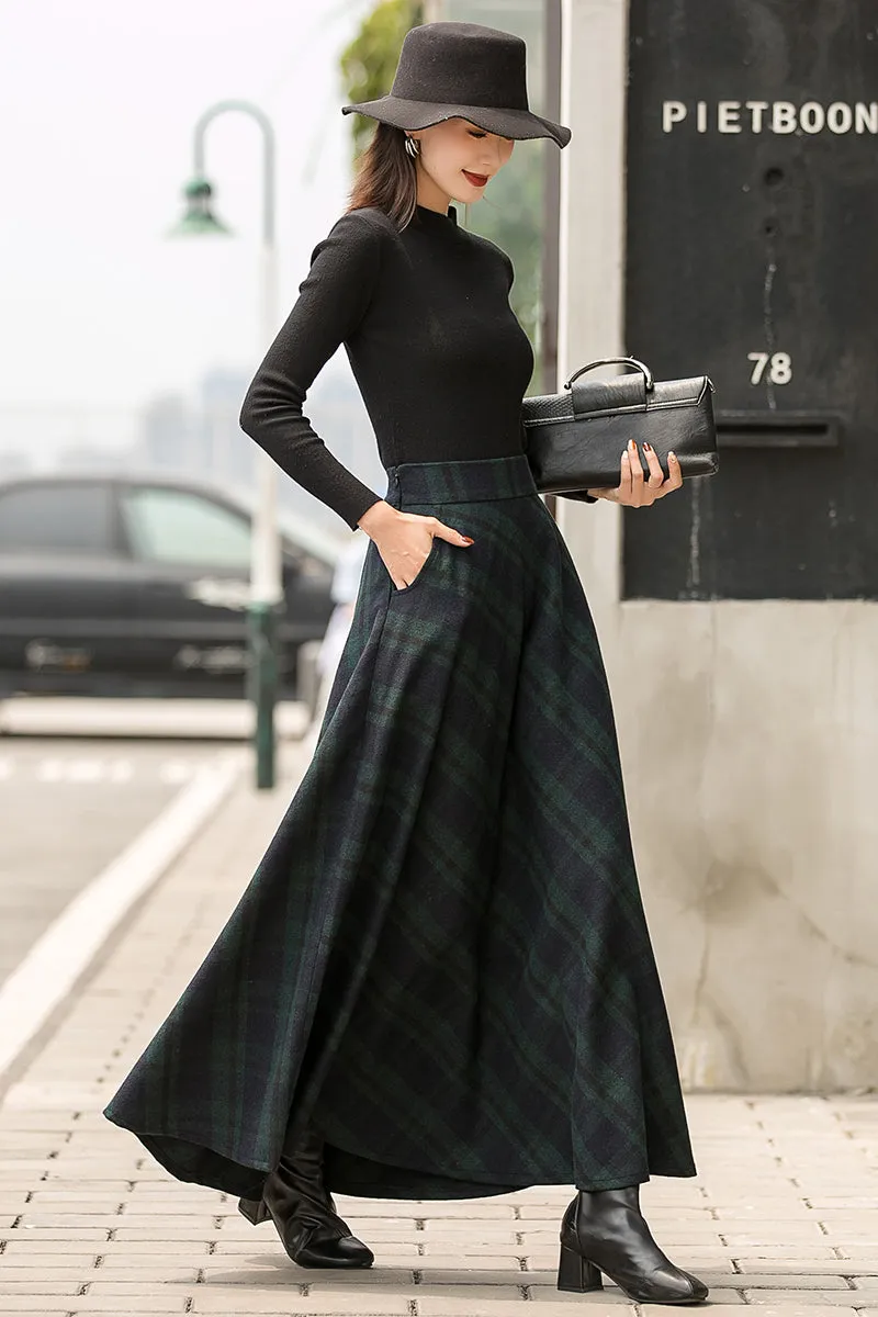 Handmade Classic Plaid Wool Maxi Skirt – Timeless Winter Elegance 2836#