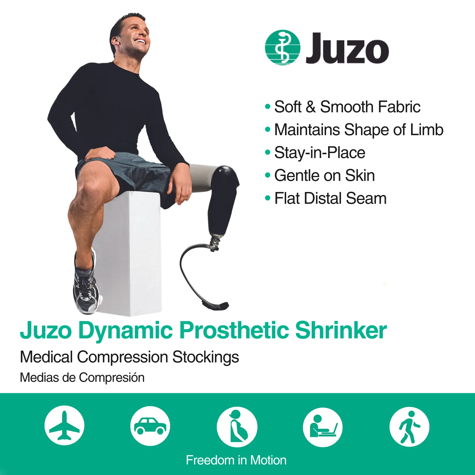 Juzo Dynamic Prosthetic Shrinker, Above Knee, Hip Attachment, 30-40 mmHg, Beige