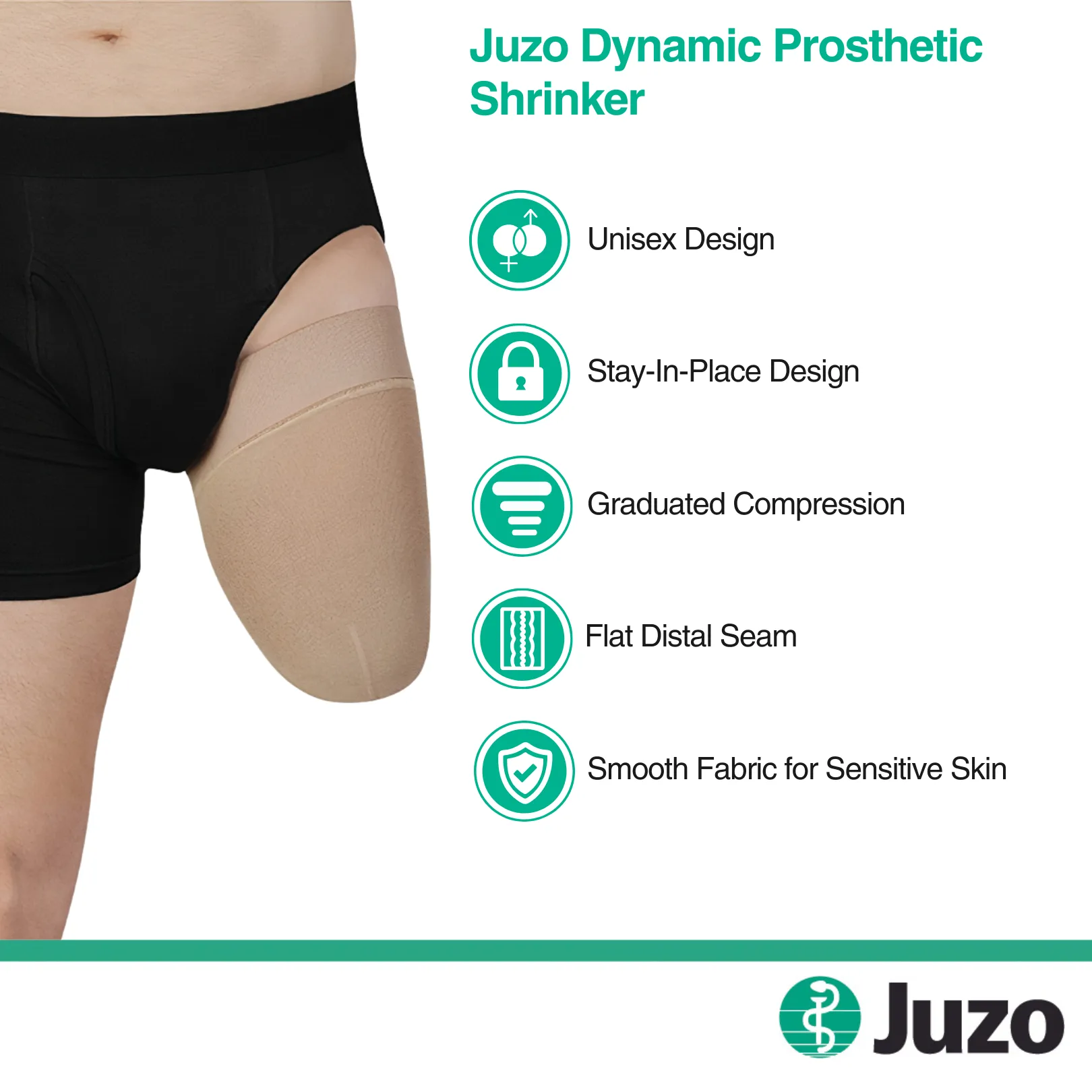 Juzo Dynamic Prosthetic Shrinker, Above Knee, Hip Attachment, 30-40 mmHg, Beige