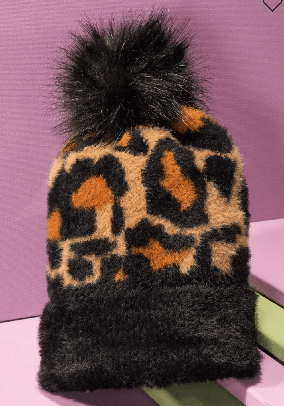 Knit Leopard Eyelash Beanie with Pom Pom 5087