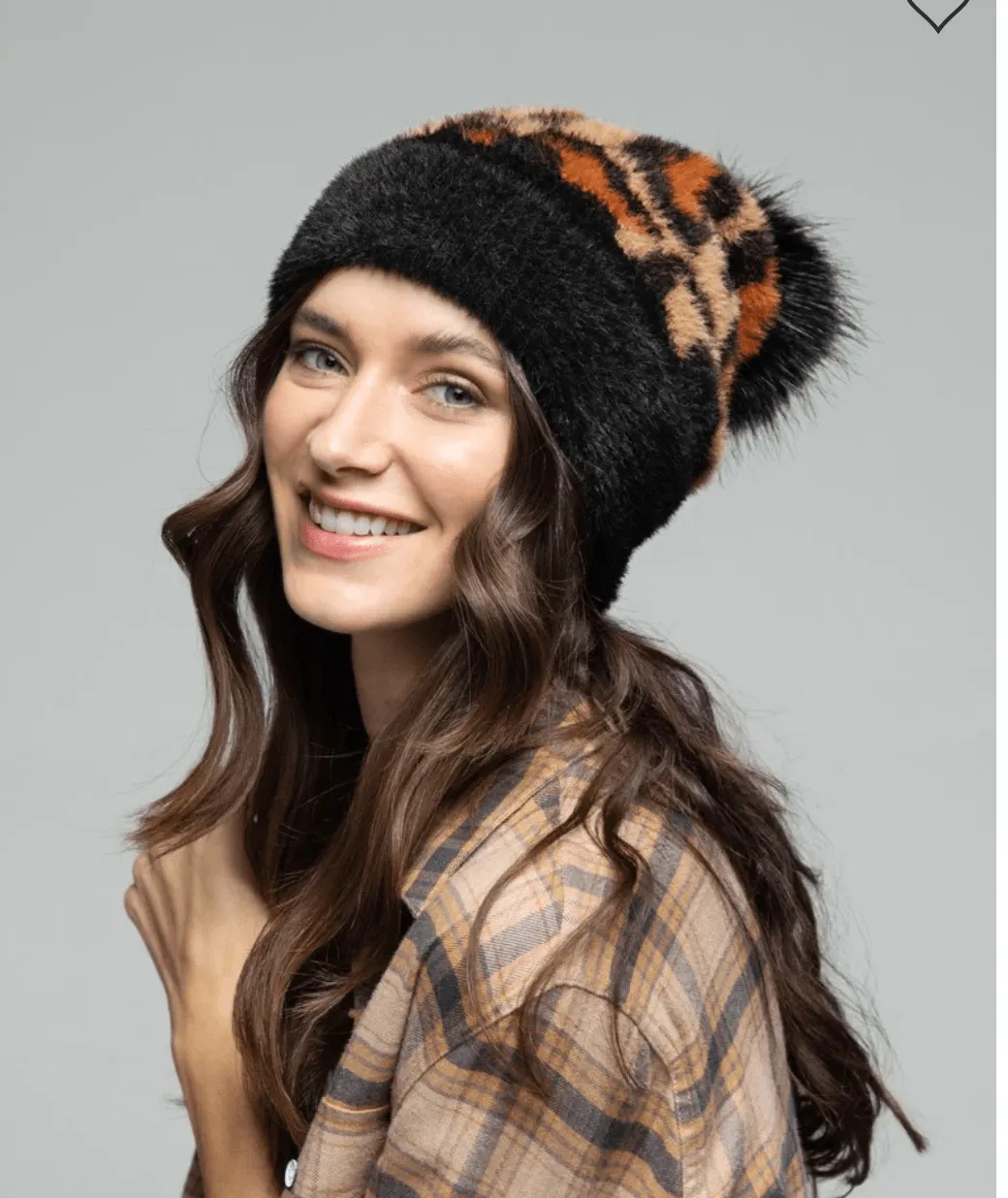 Knit Leopard Eyelash Beanie with Pom Pom 5087