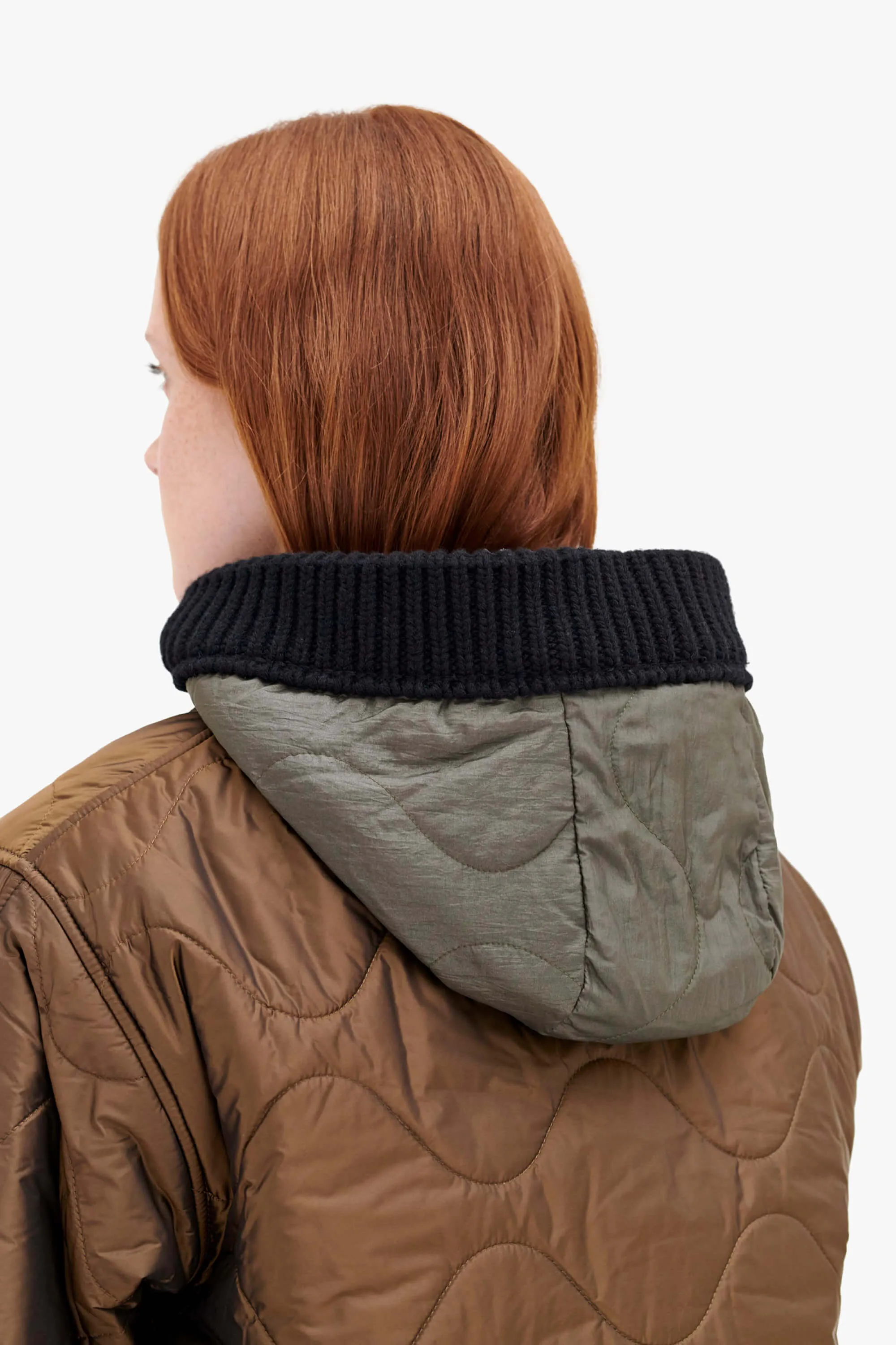 Knit Quilt Hood - Black / Dark Olive