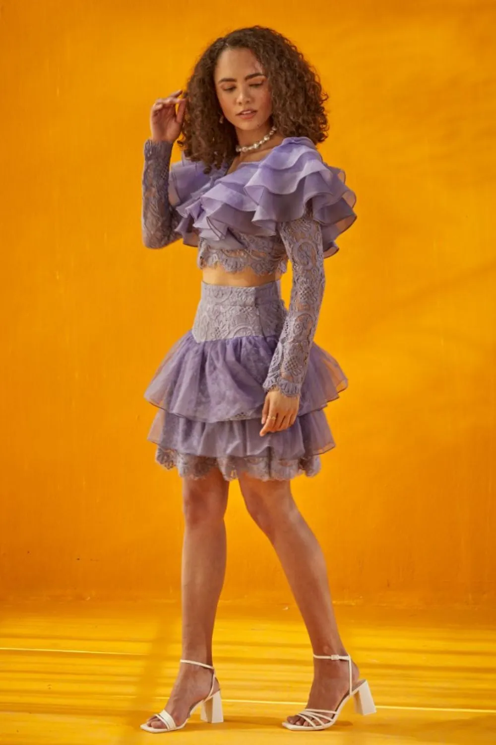 Lilac Textured Layered Skirt
