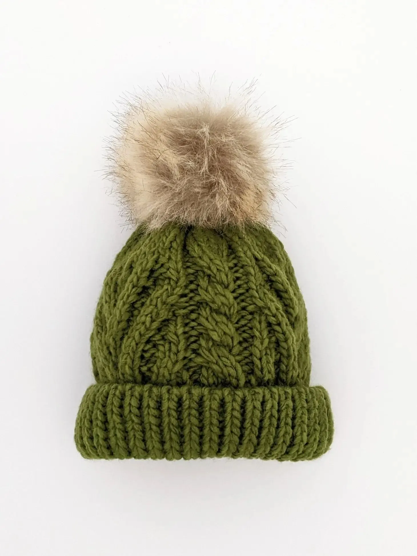 Mossy Pop Pom Pom Beanie Hat