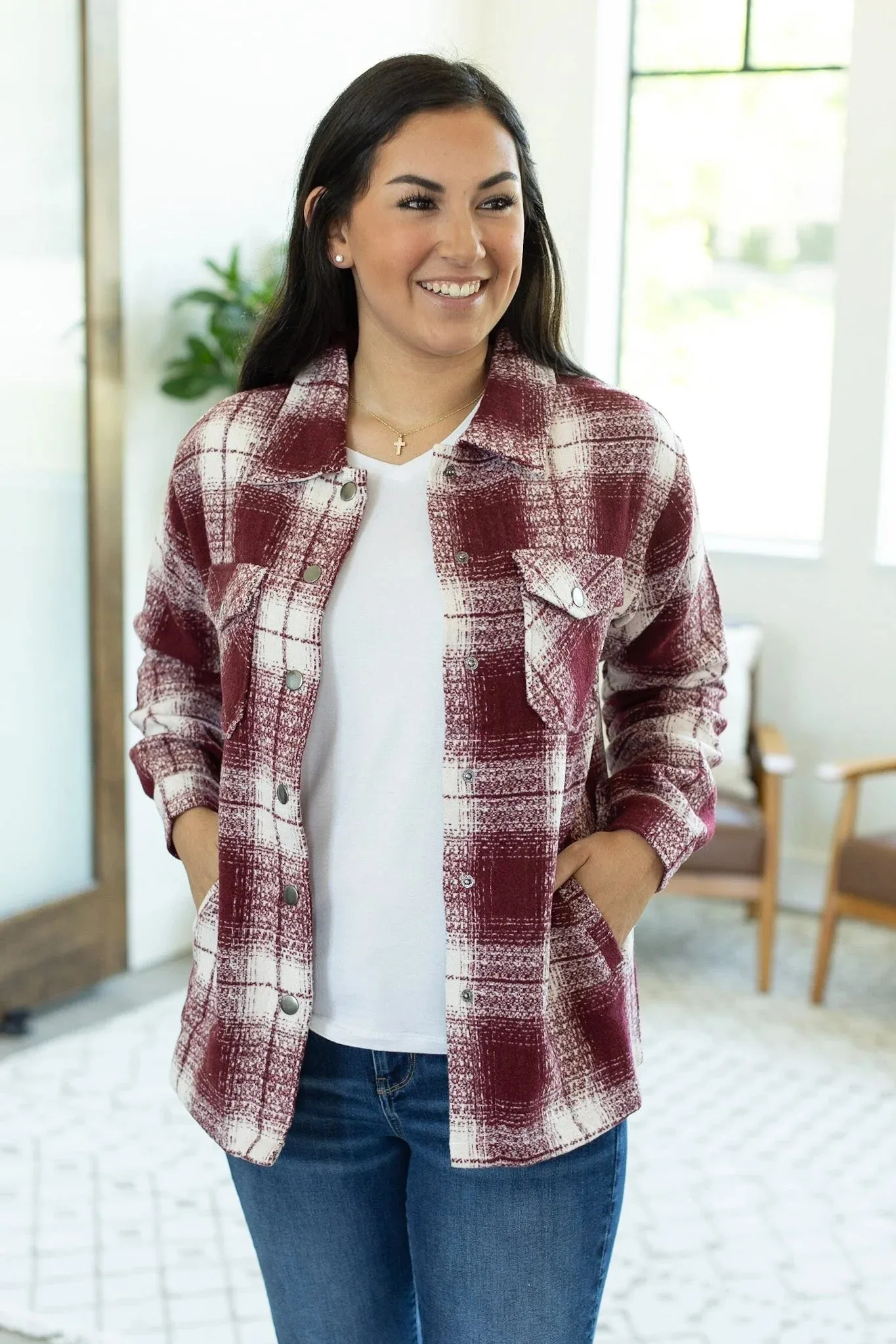 Norah Plaid Shacket (Quilted Burgundy)