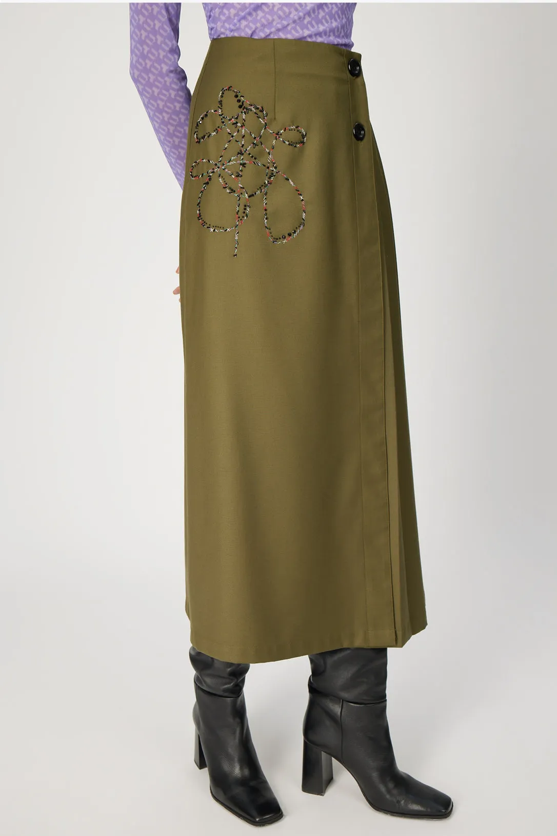olive midi skirt