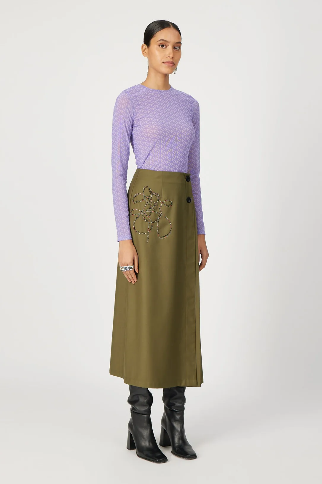 olive midi skirt
