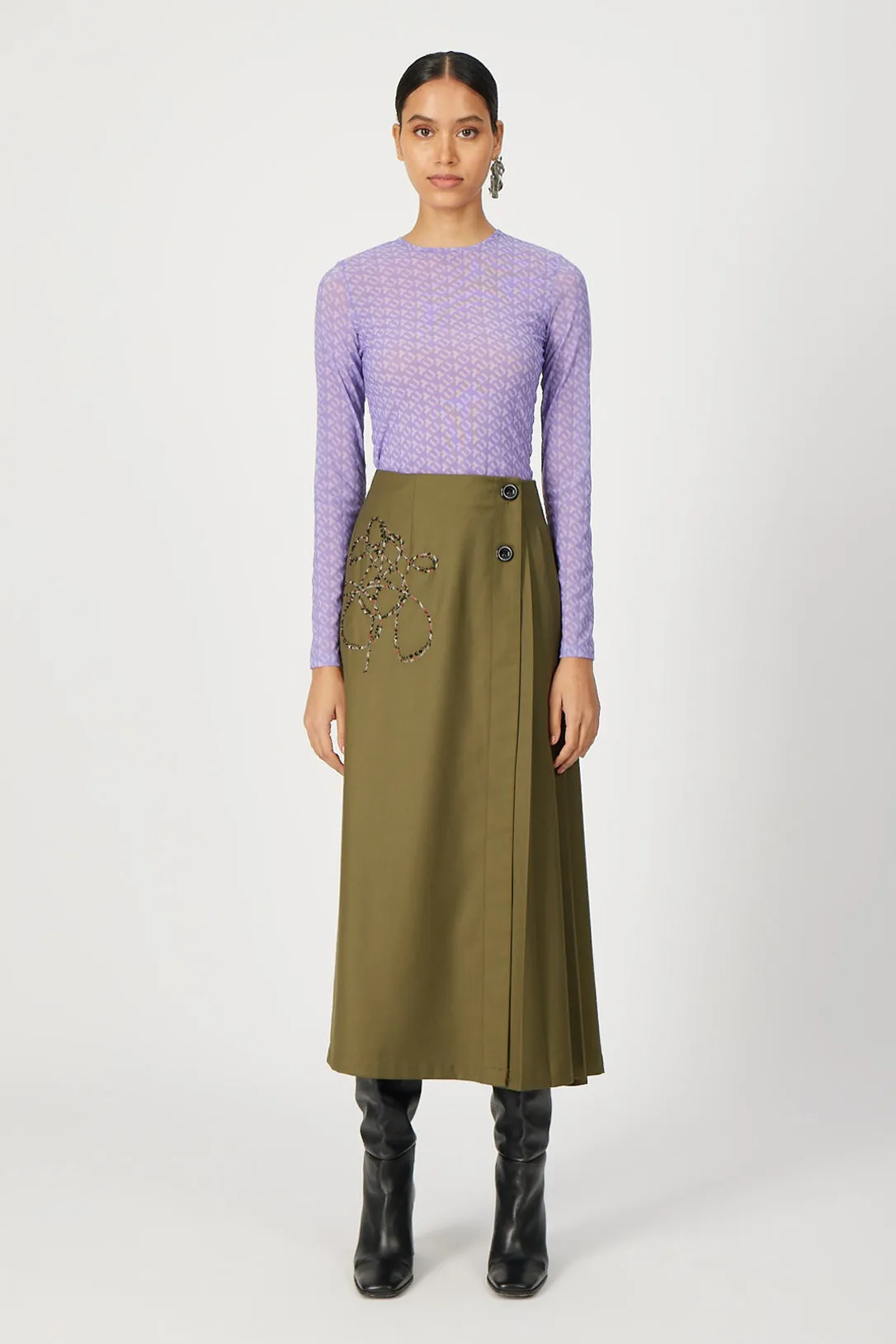 olive midi skirt