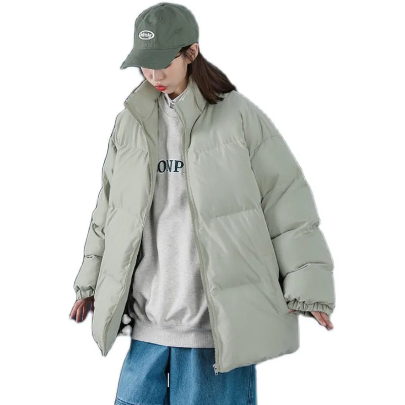 Parkas Thicken Warm Coat Stand Collar Jackets Solid Color Winter Fashion New Streetwear