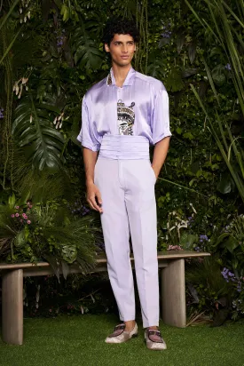 Periwinkle Antiquity Mosaic Silk Shirt with Cummerbandh