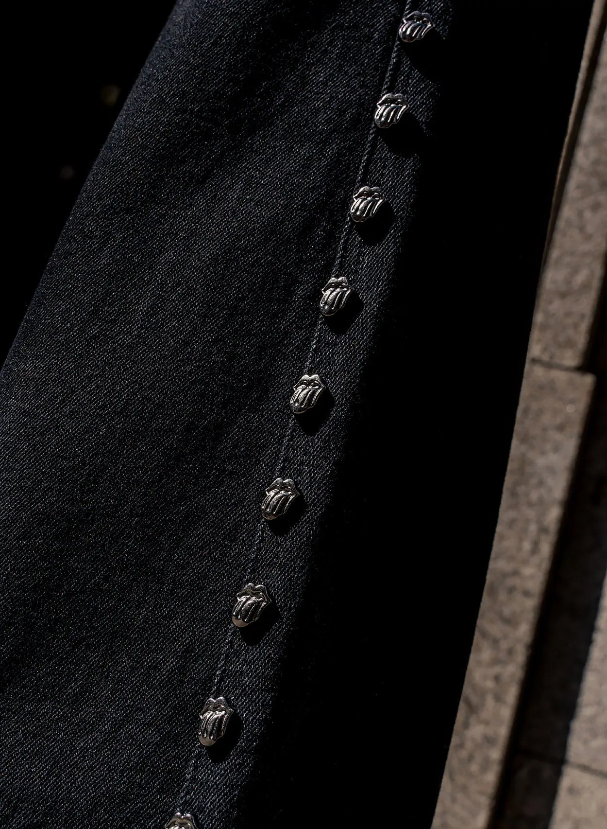 Phix X Rolling Stones Black Leg Studded Logo Denim Flare
