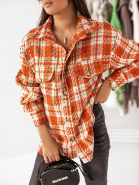 Plaid Button Down Long Sleeve Shacket Top