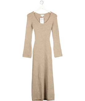 PRETTY LAVISH Pretty Lavish Beige Marl Knit Dress Clara Scoop Neck Midi Dress UK XS