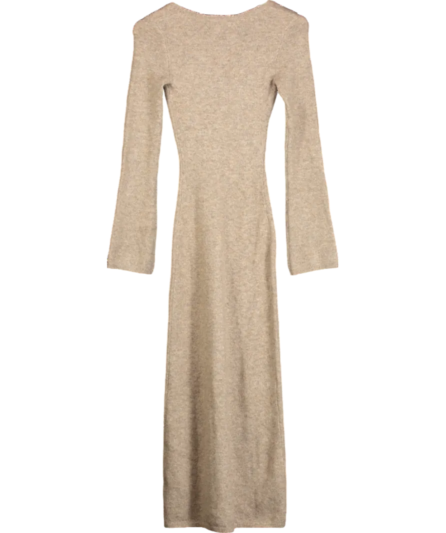 PRETTY LAVISH Pretty Lavish Beige Marl Knit Dress Clara Scoop Neck Midi Dress UK XS