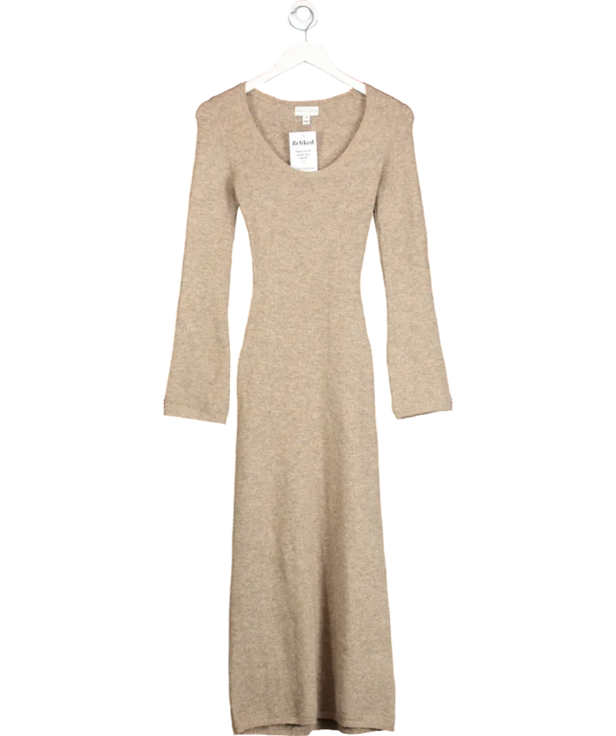 PRETTY LAVISH Pretty Lavish Beige Marl Knit Dress Clara Scoop Neck Midi Dress UK XS