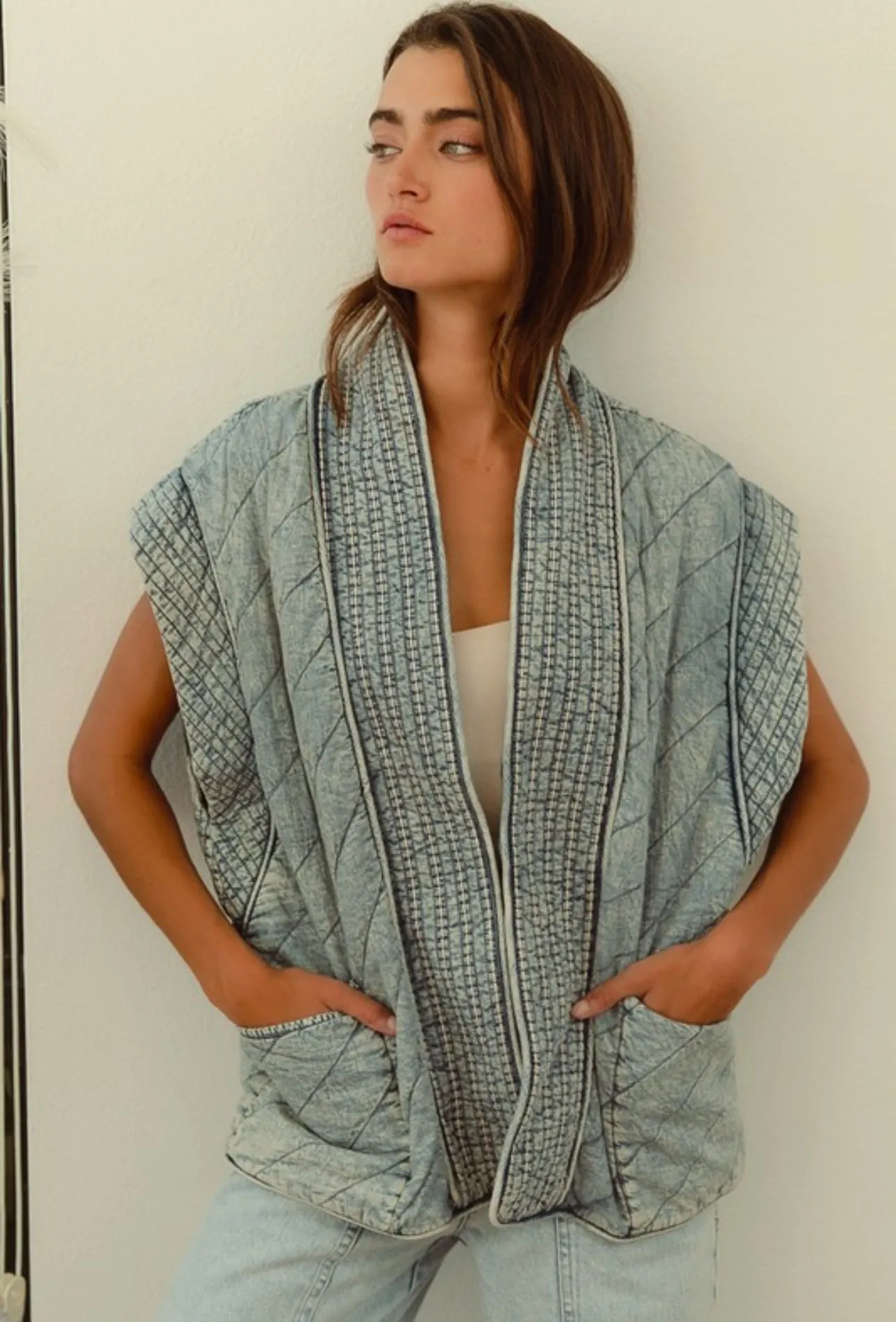 Quilted Elegance Chambray Denim Vest