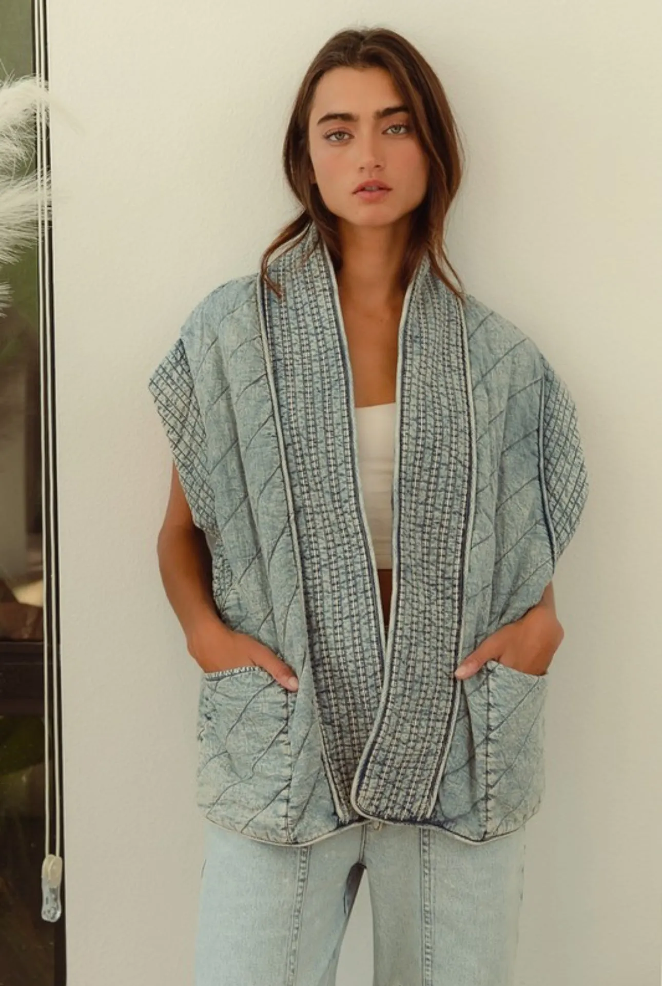 Quilted Elegance Chambray Denim Vest