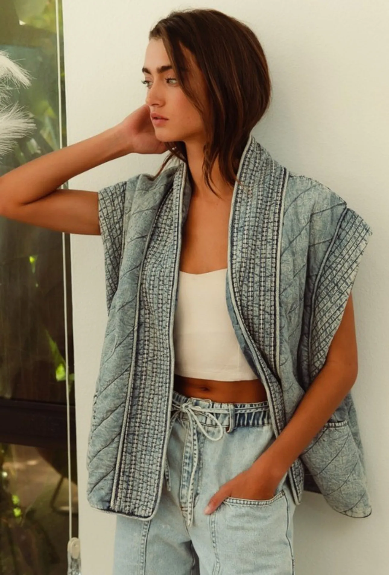 Quilted Elegance Chambray Denim Vest