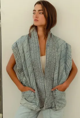 Quilted Elegance Chambray Denim Vest
