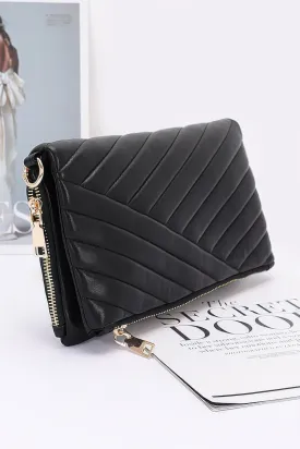 Quilted Faux Leather Half Folded Cltuch