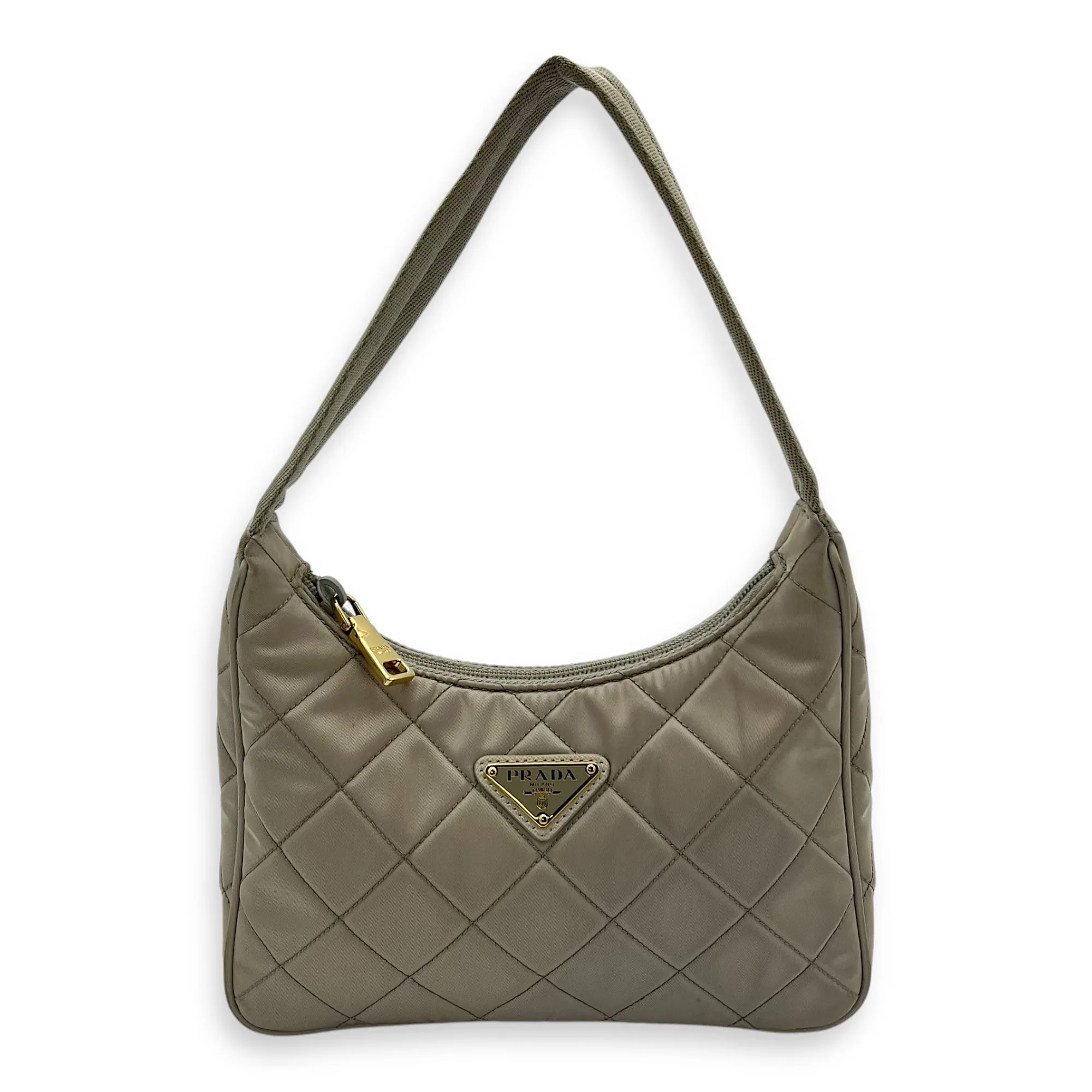Re-Edition Shoulder Bag Beige in Re-Nylon, Gold hardware