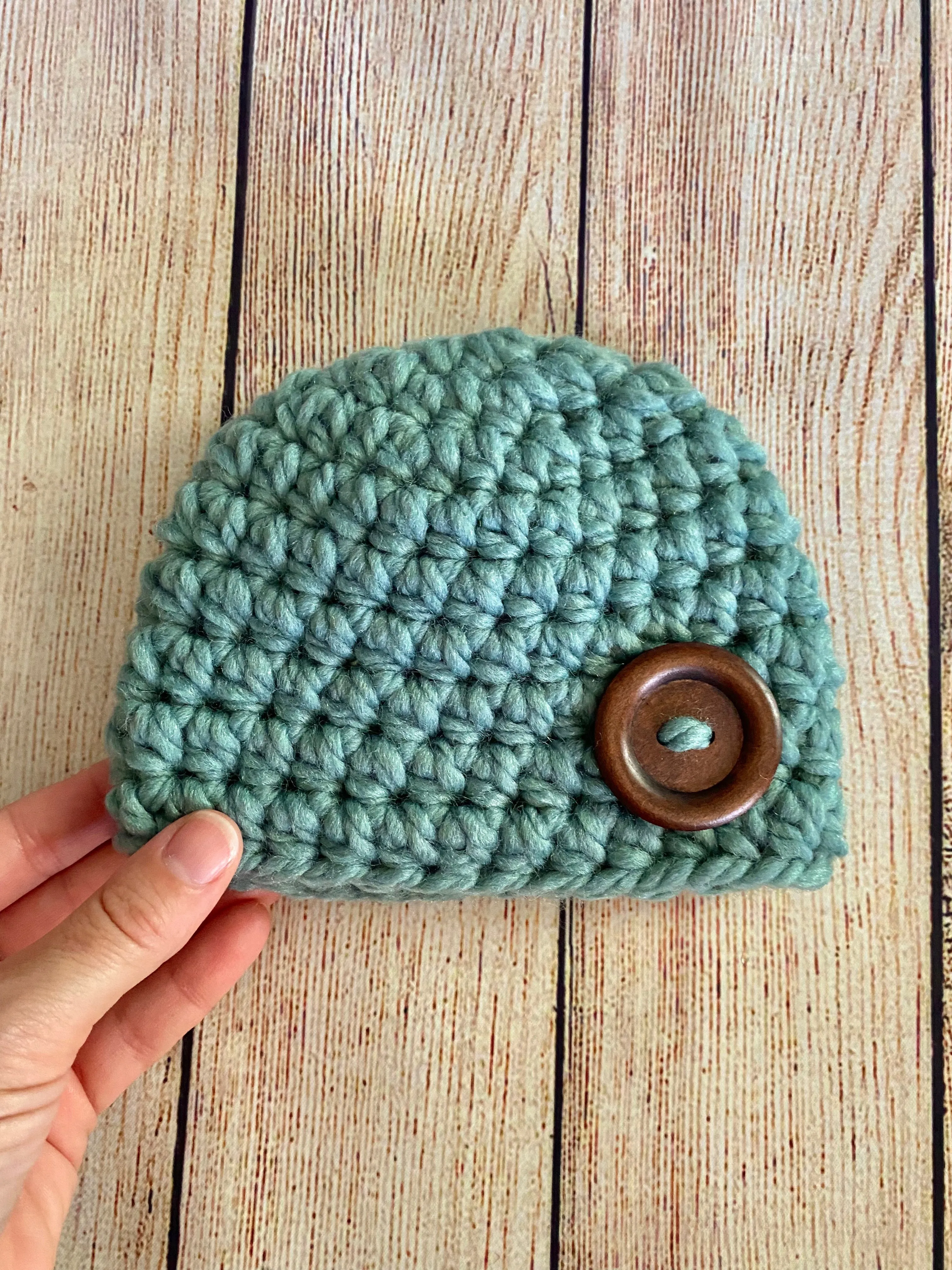 Seafoam marble button beanie baby hat