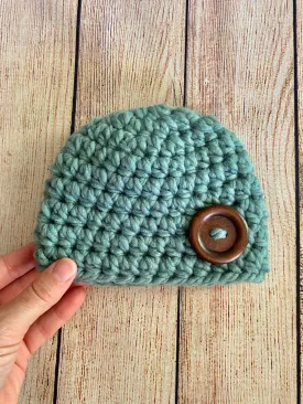 Seafoam marble button beanie baby hat