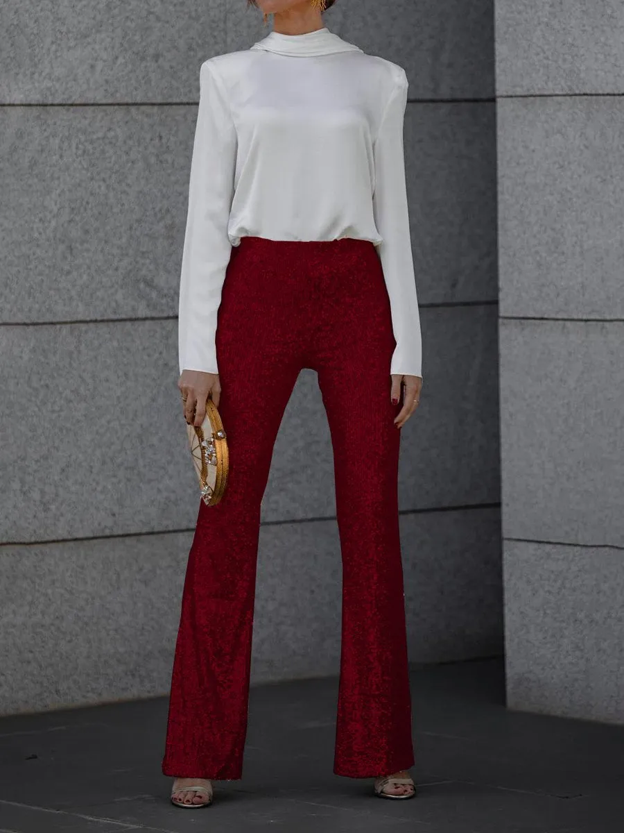 Sequined Elastic Waist Flared Pants