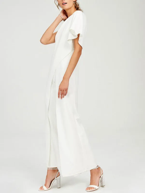Simple Wedding Jumpsuits Ivory One Shoulder Culottes Bridal Dress