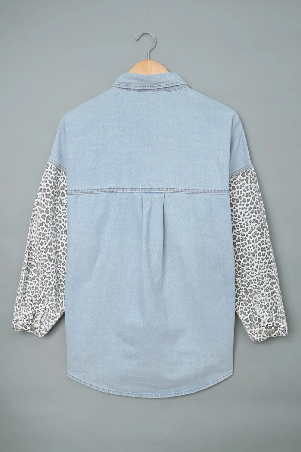 Sky Blue Contrast Leopard Denim Jacket