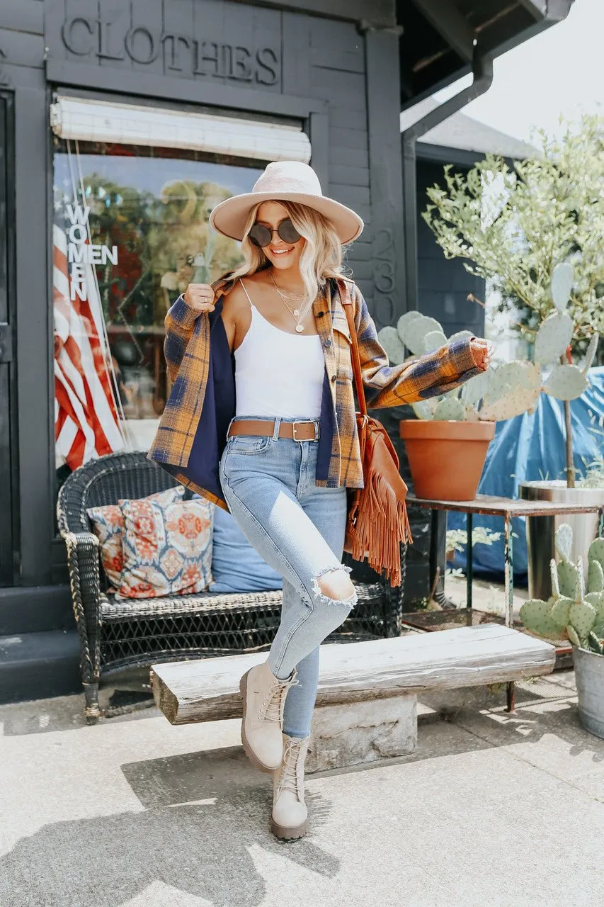 Sundance Navy & Orange Plaid Shacket - FINAL SALE