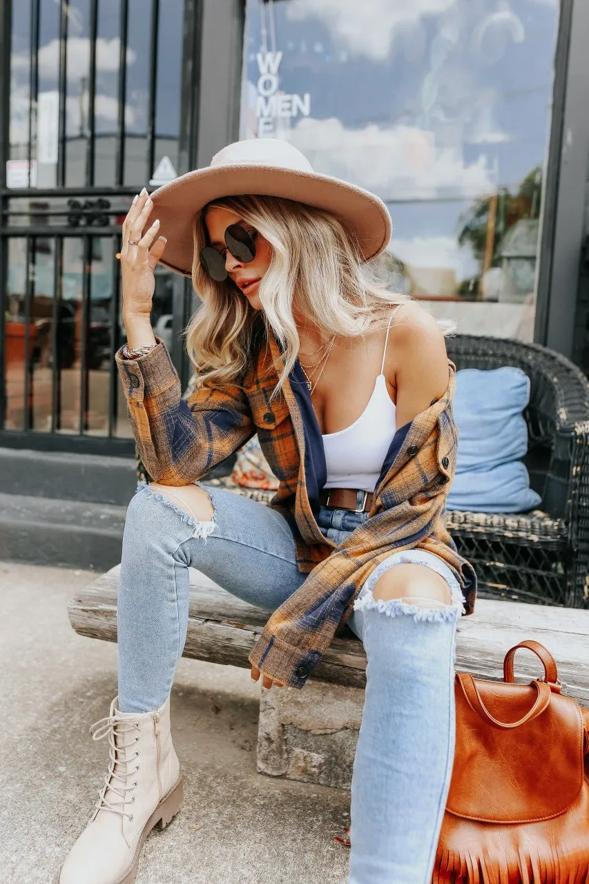 Sundance Navy & Orange Plaid Shacket - FINAL SALE