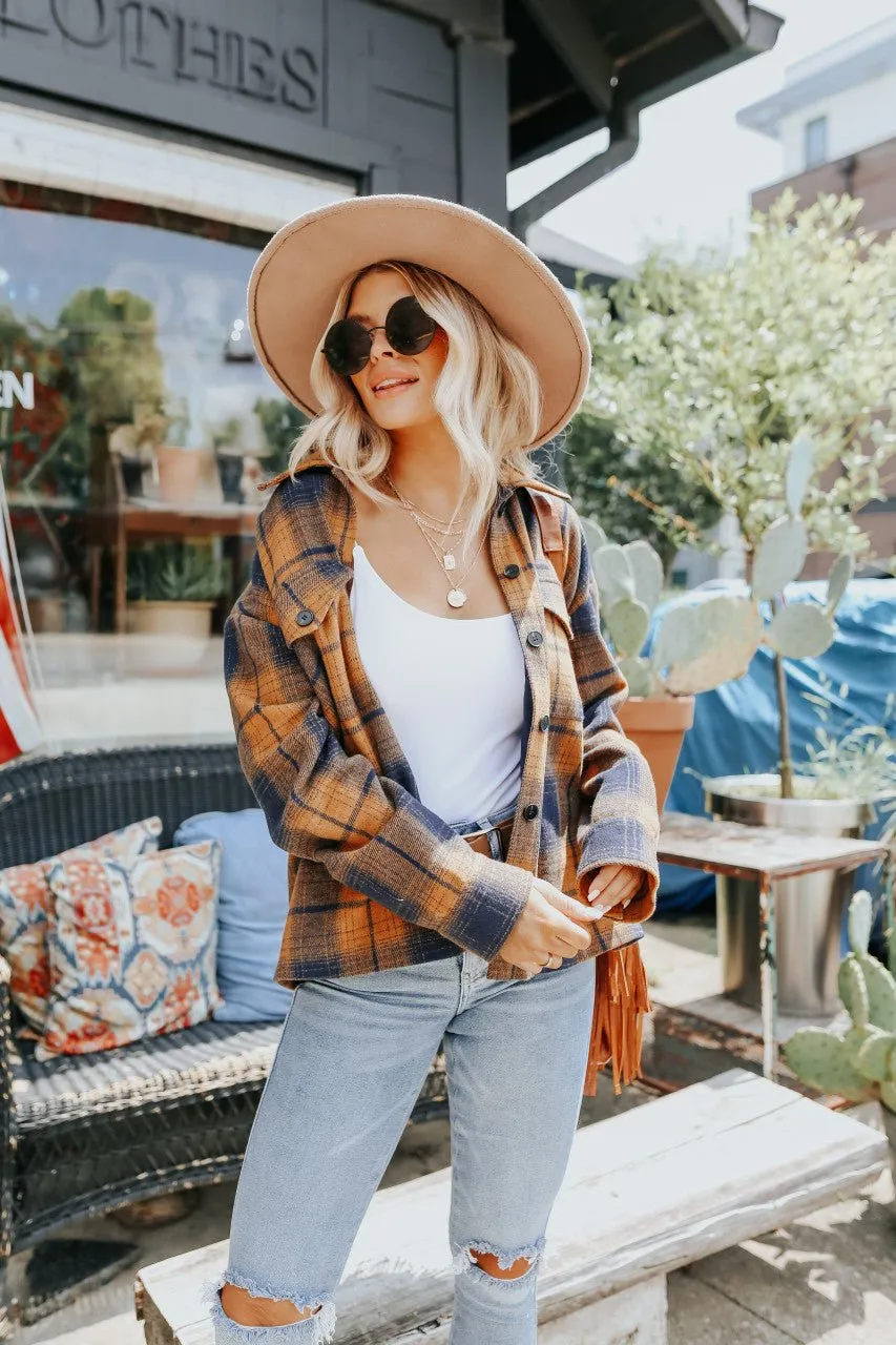 Sundance Navy & Orange Plaid Shacket - FINAL SALE