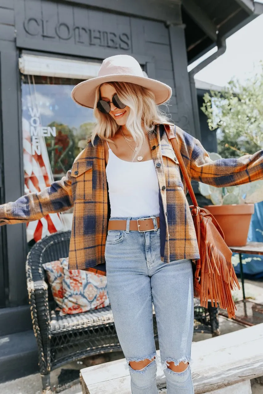 Sundance Navy & Orange Plaid Shacket - FINAL SALE