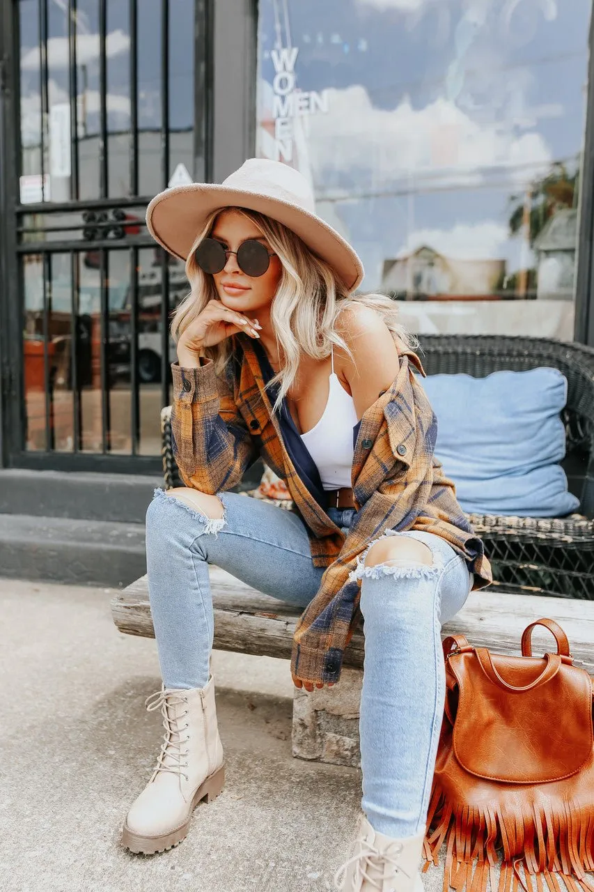 Sundance Navy & Orange Plaid Shacket - FINAL SALE