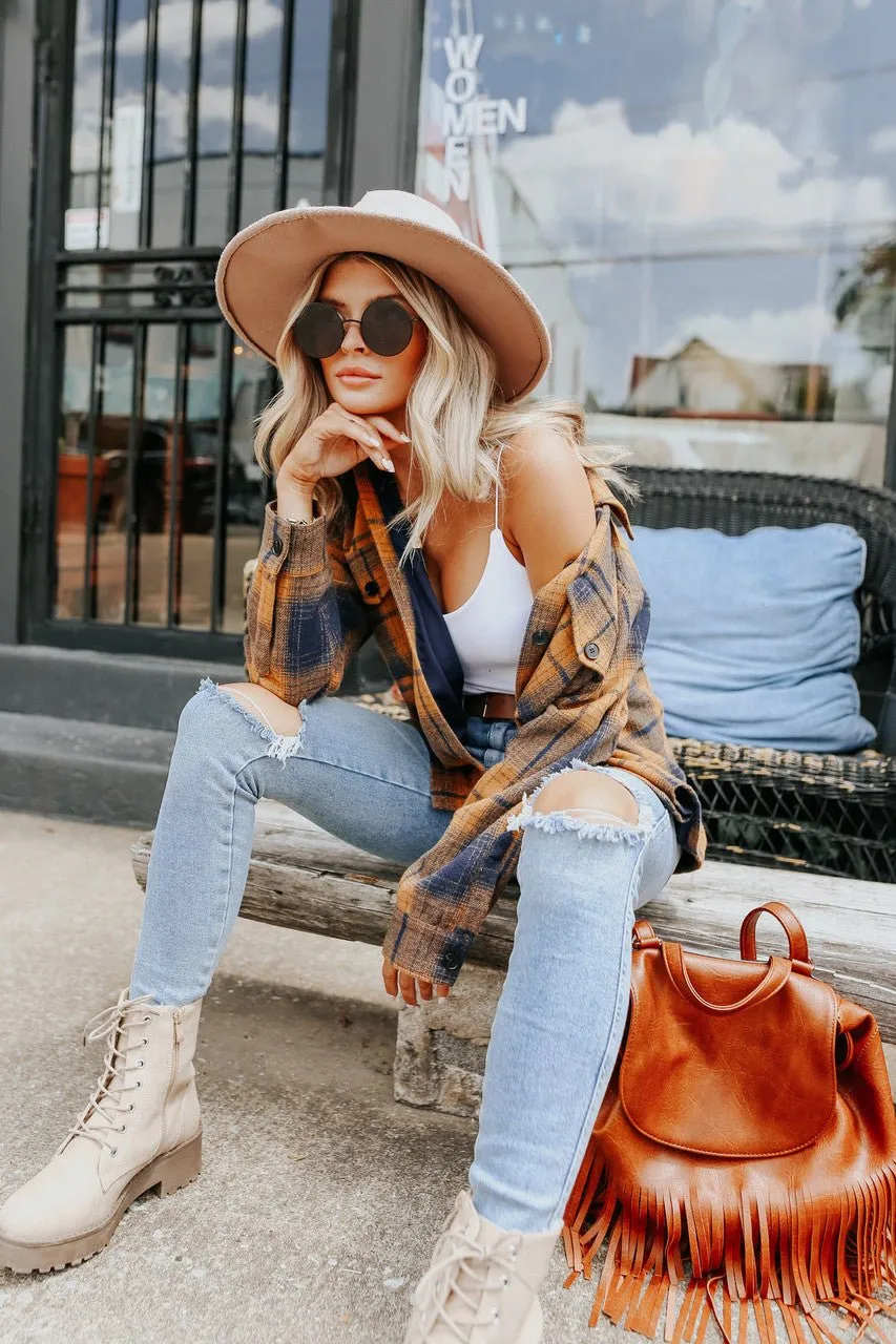 Sundance Navy & Orange Plaid Shacket - FINAL SALE