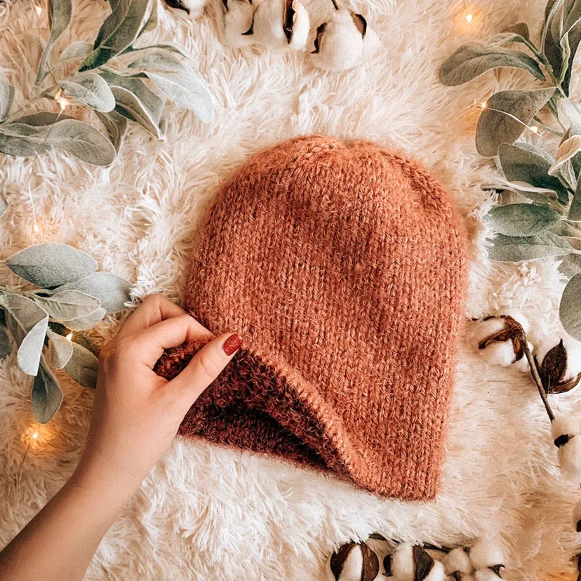 Tawny Beanie- Adult Double Layer Reversible Knit Beanie