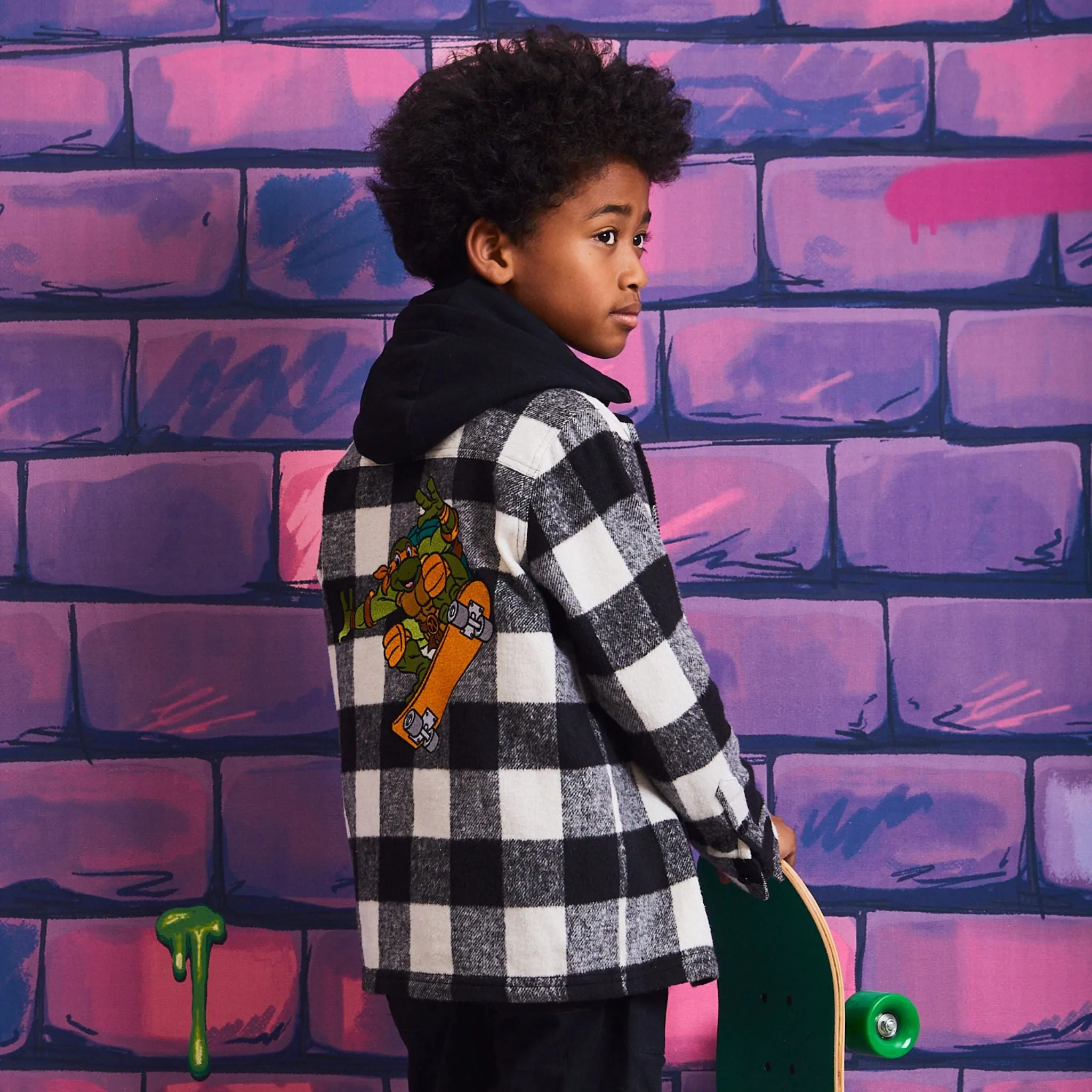 TMNT x Andy & Evan® | Buffalo Check Shacket | Black & Grey