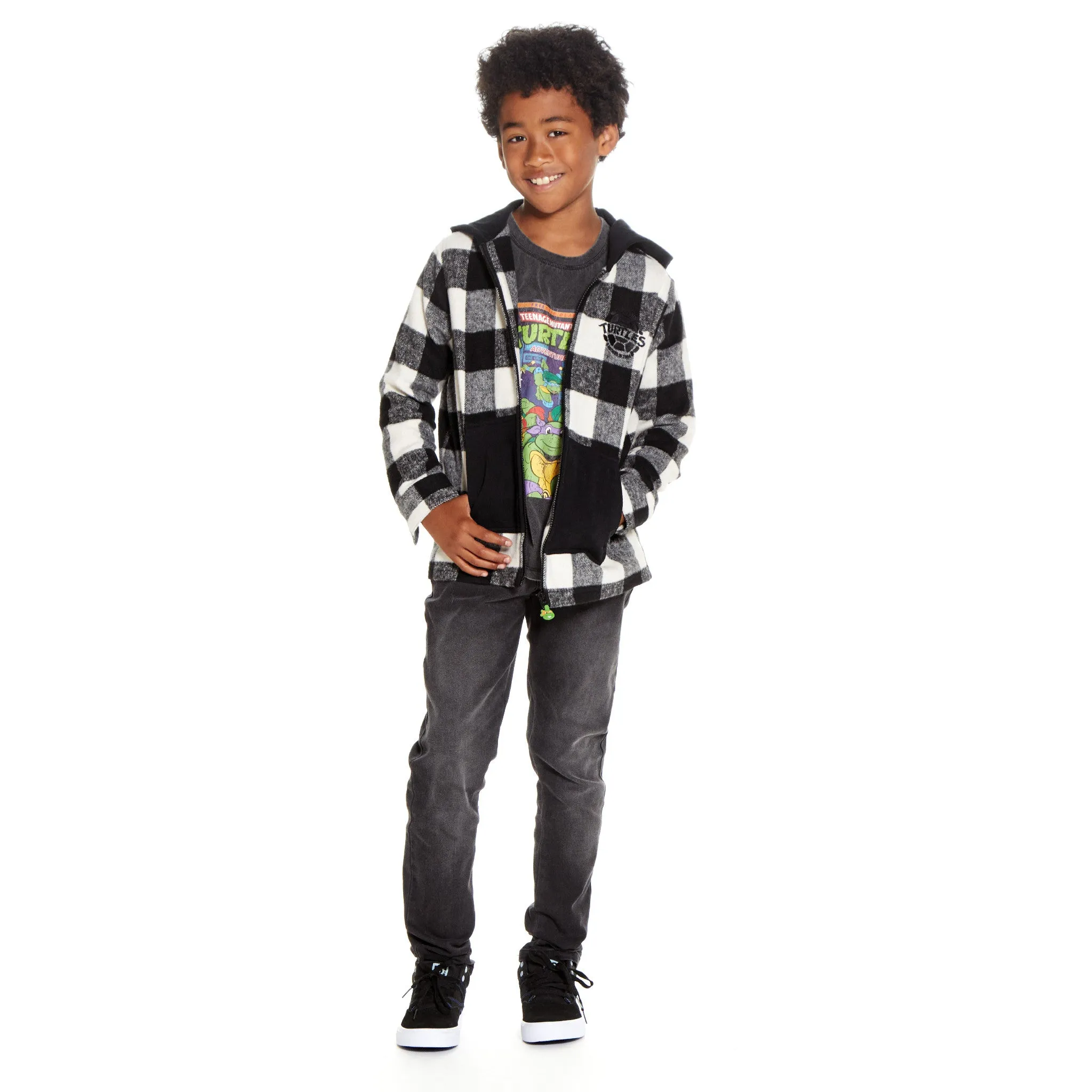 TMNT x Andy & Evan® | Buffalo Check Shacket | Black & Grey
