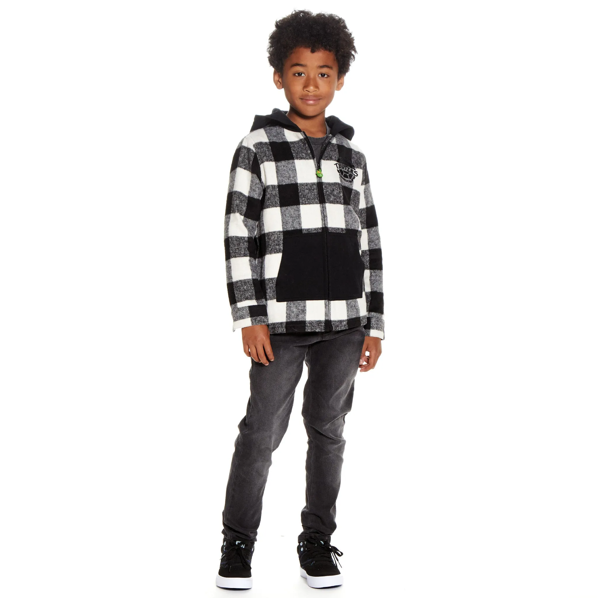 TMNT x Andy & Evan® | Buffalo Check Shacket | Black & Grey