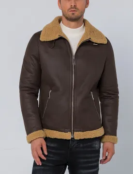 Vegan Shearling Aviator Jacket - Brown