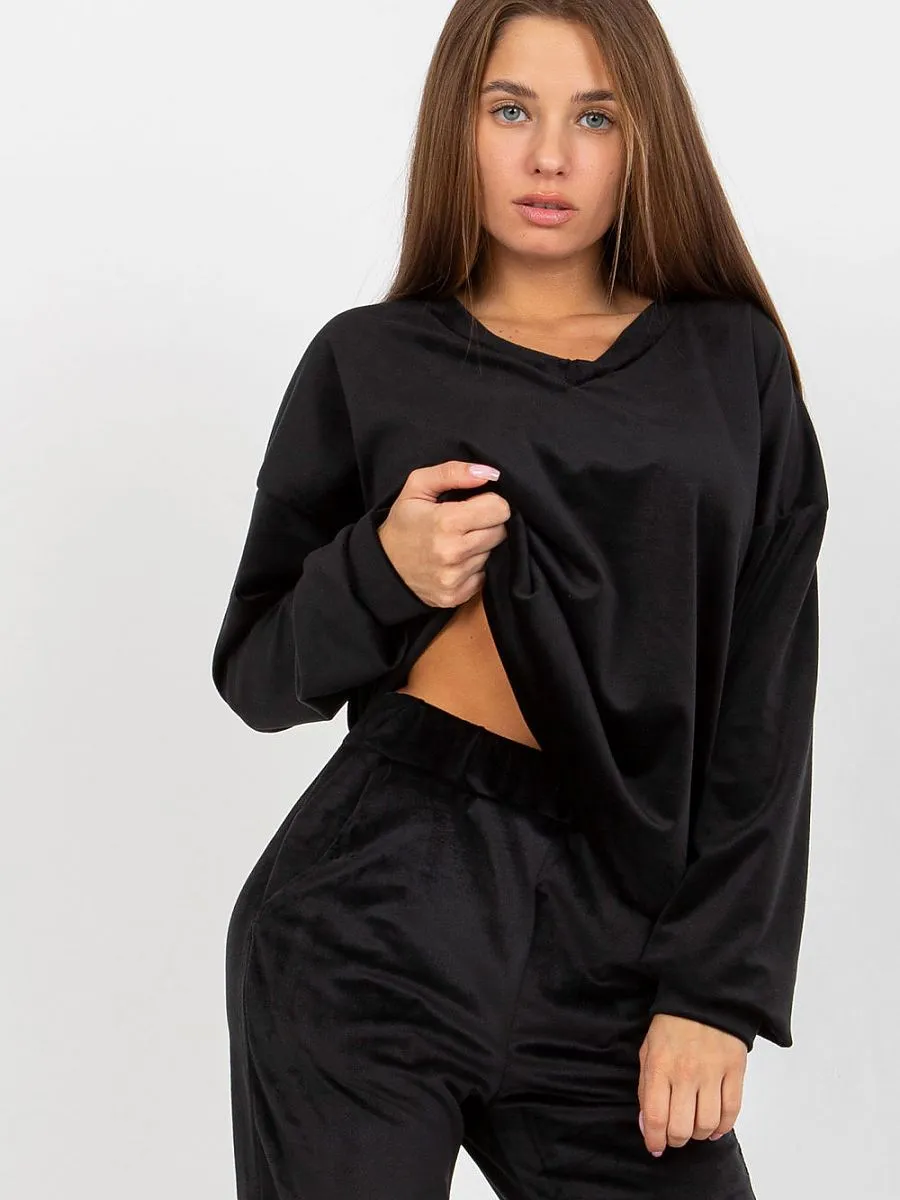 Velour Long Sleeves Blk Sweatshirt