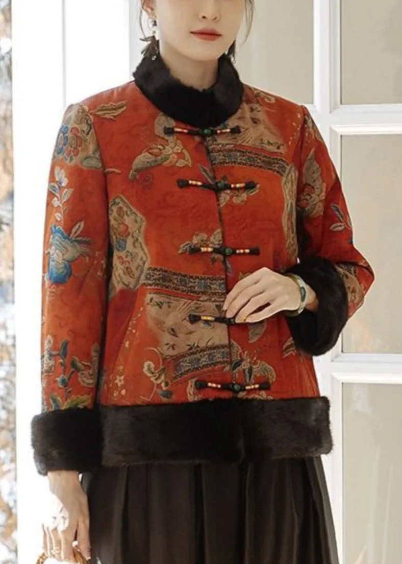 Vintage Orange Button Patchwork Parkas Winter RZ014