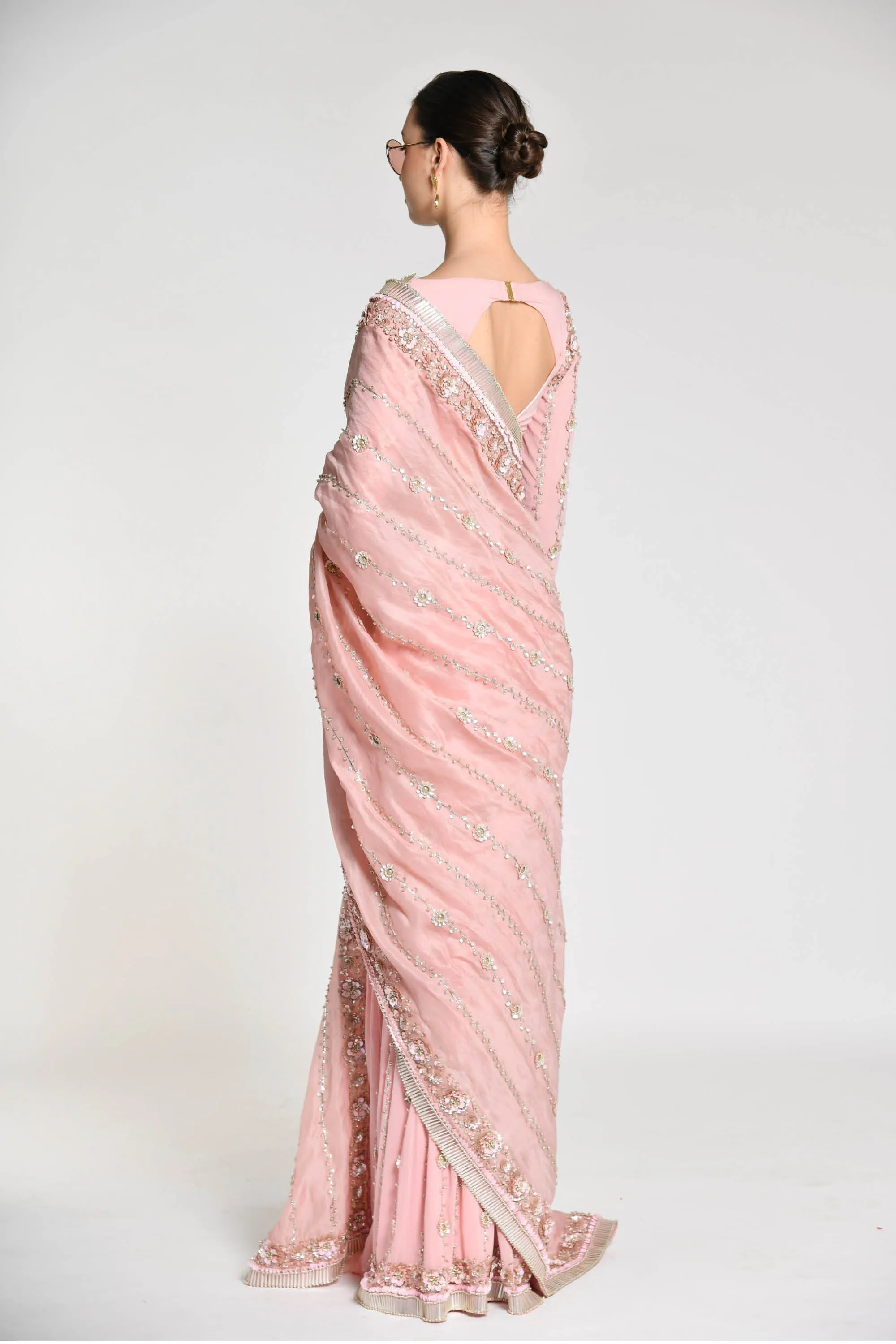 Vintage Rose Daisy Vine Sari with Blouse