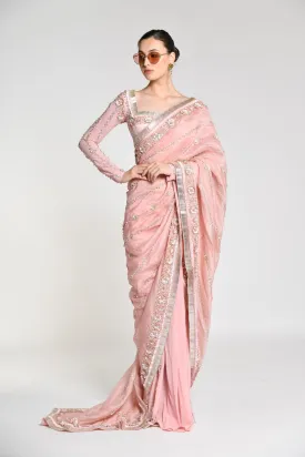 Vintage Rose Daisy Vine Sari with Blouse